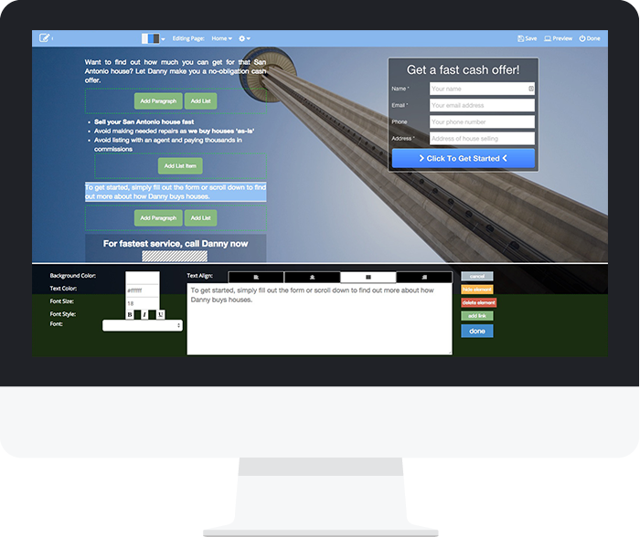 Our custom built editor allows you to easily customize and publish your website.